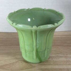 Akro Agate Jadeite Color Miniature Glass Flower Pot Vintage Green
